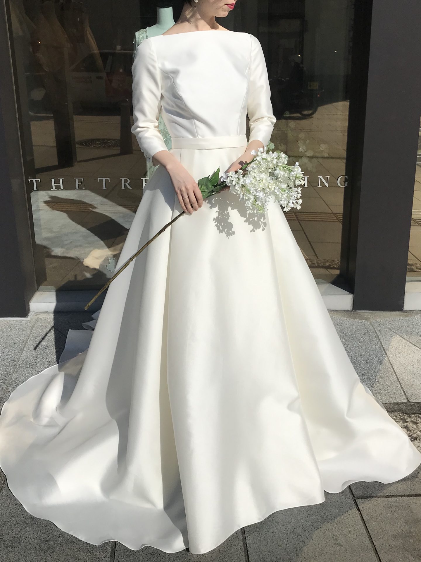 ウエディングドレス 長袖 シルクドレス Aラインドレス