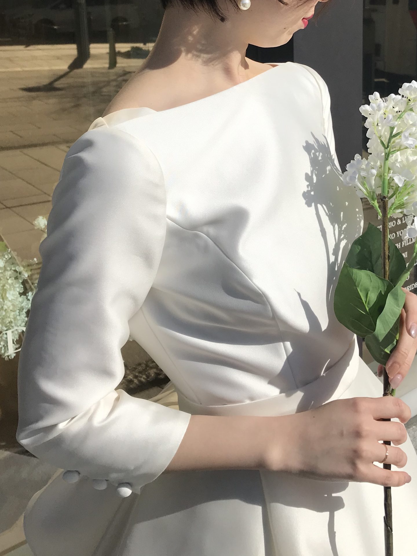 ホテルウエディング 長袖 シルクドレス