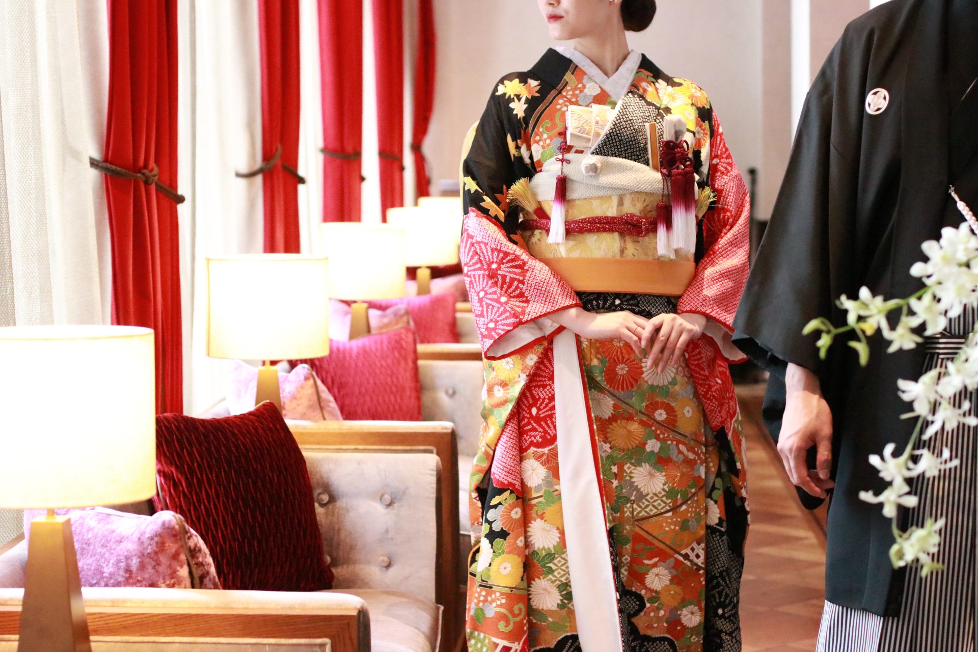 ザ・トリート・ドレッシング アディション店では、赤坂プリンスクラシックハウスの専属ショップとして、洋館のゲストハウスにも相性の良いモダンで洗練されたお和装もお取り扱いをしております