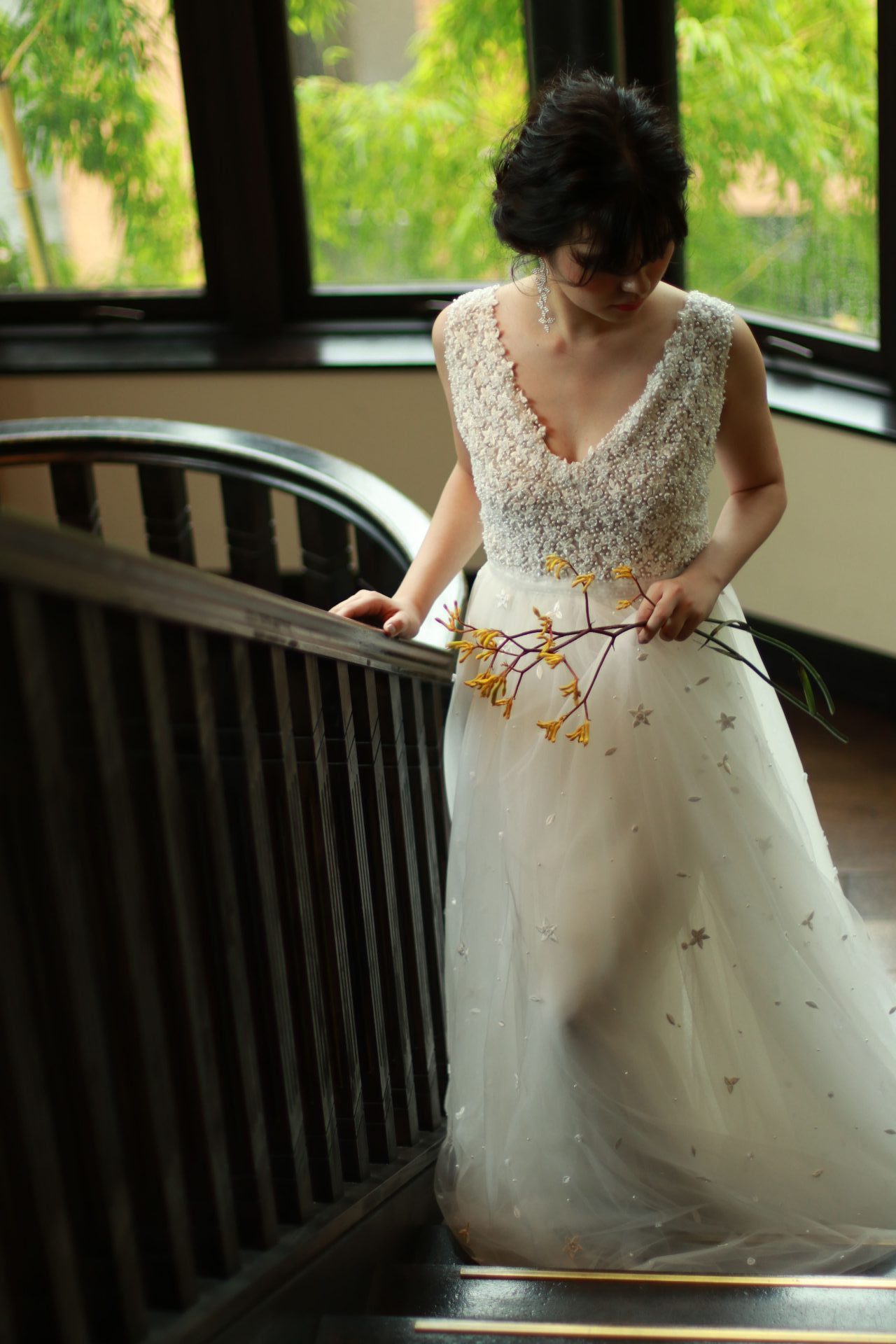 THE KAWABUN NAGOYAでお式をされる花嫁様におすすめのリームアクラのチュールのAラインのウエディングドレス