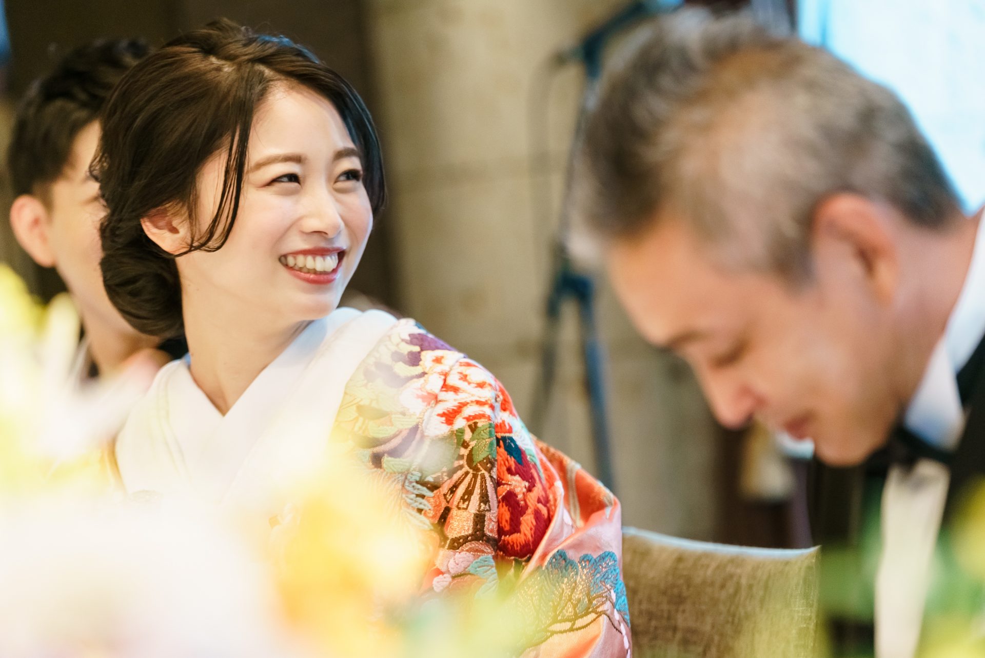 ザトリートドレッシングの提携会場ザカワブンナゴヤで赤の色打掛をお召しになられたアットホームな披露宴