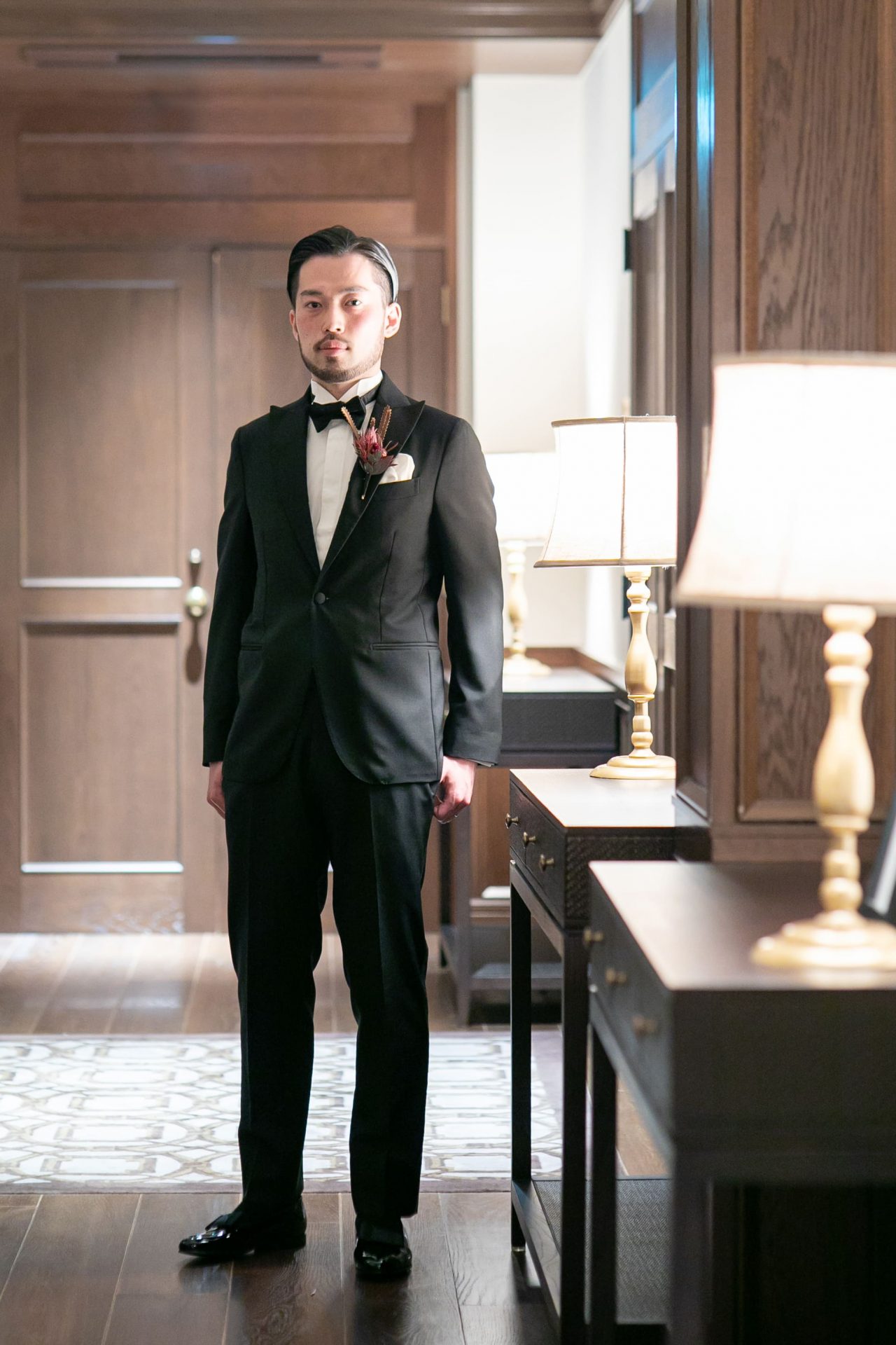 ザトリートドレッシング名古屋店よりクラシカルスタイルをお好みのご新郎様におすすめのブラックタキシード