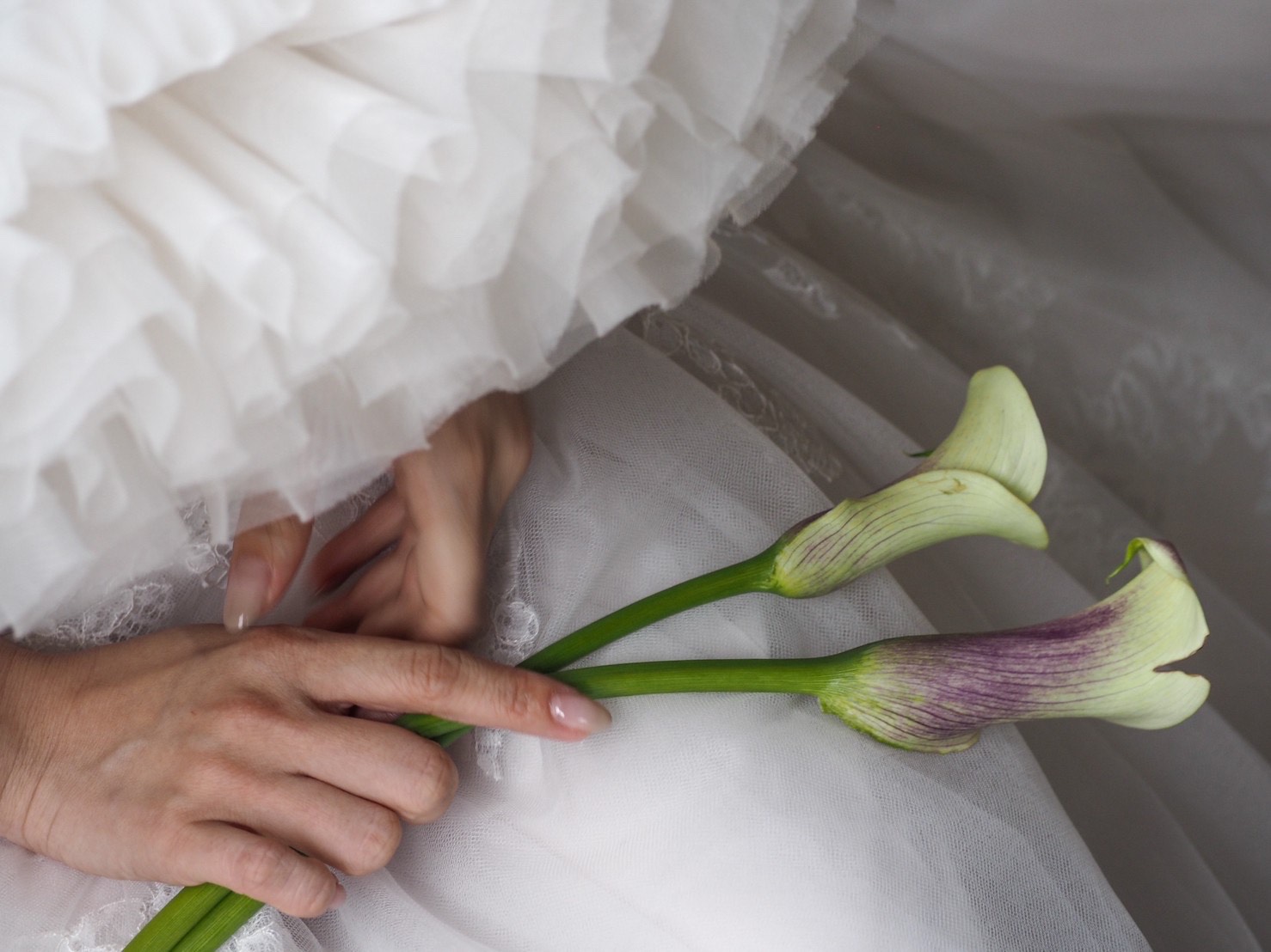 立体的なフリルが特徴的なTOMO KOIZUMI(トモ コイズミ)のケープとブーケのご提案