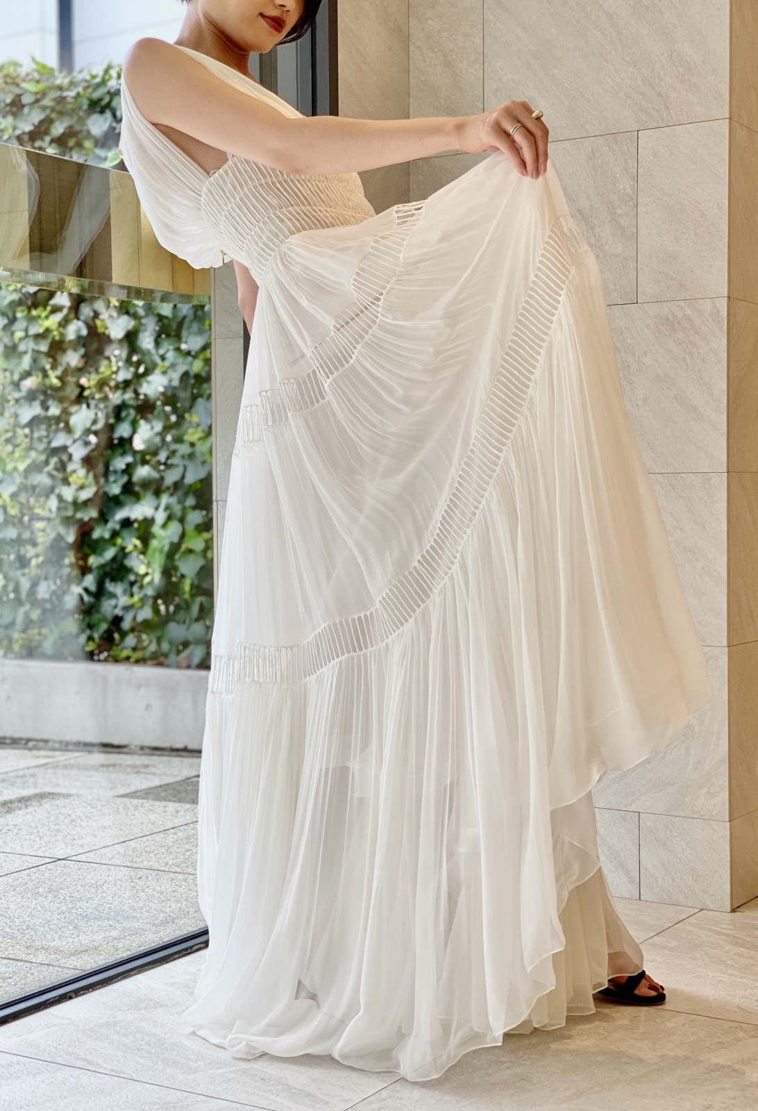 シフォンのAラインナチュラルウェディングドレス