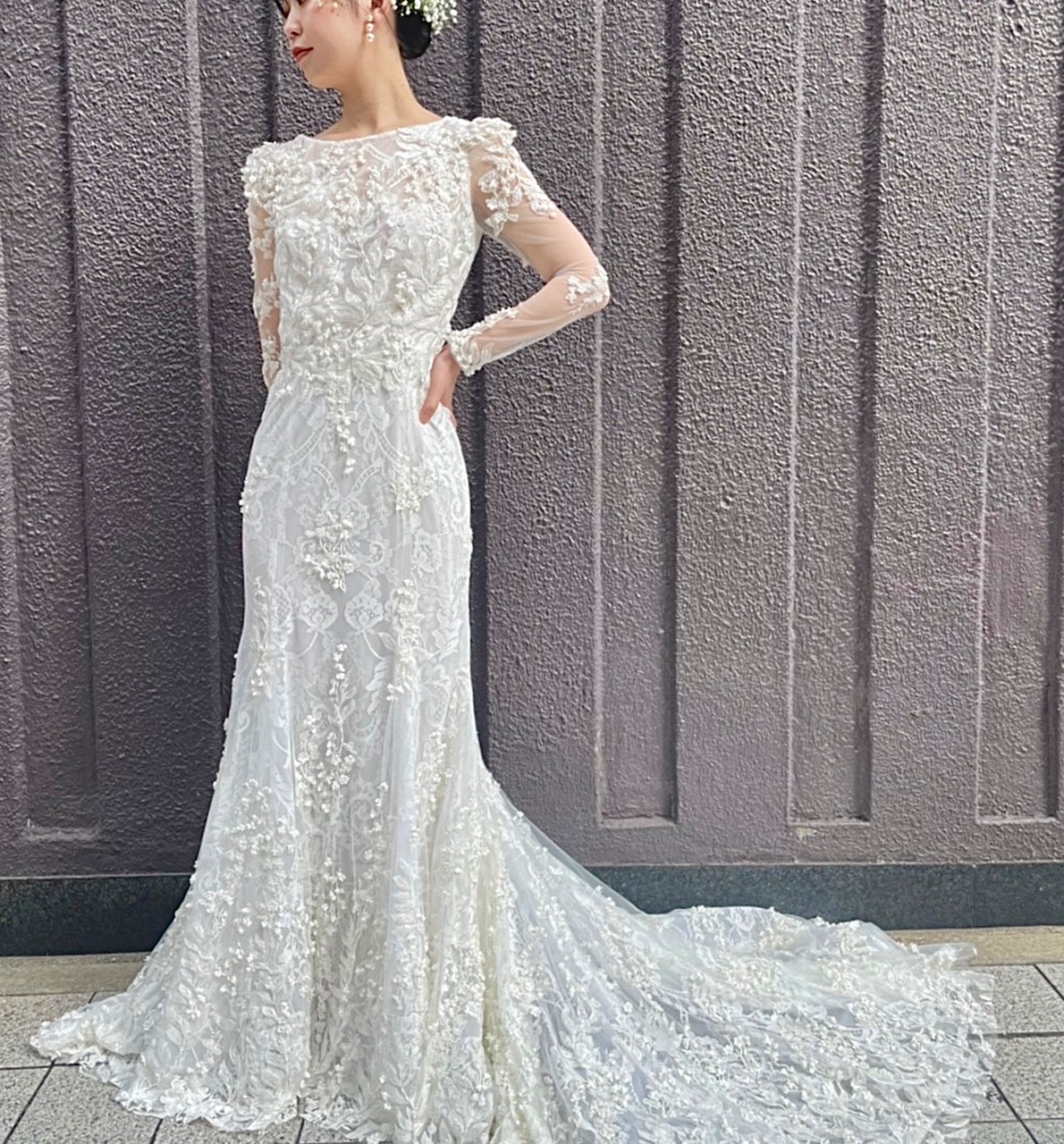 ソフトマーメイドのロングスリーブウェディングドレス