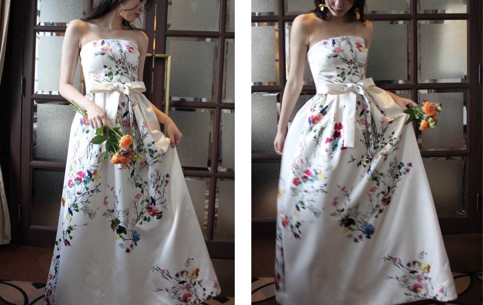 ザトリートドレッシング京都店でお取り扱いをしているモニ―クルイリエのドレスはラグジュアリーでフェミニンな1着です