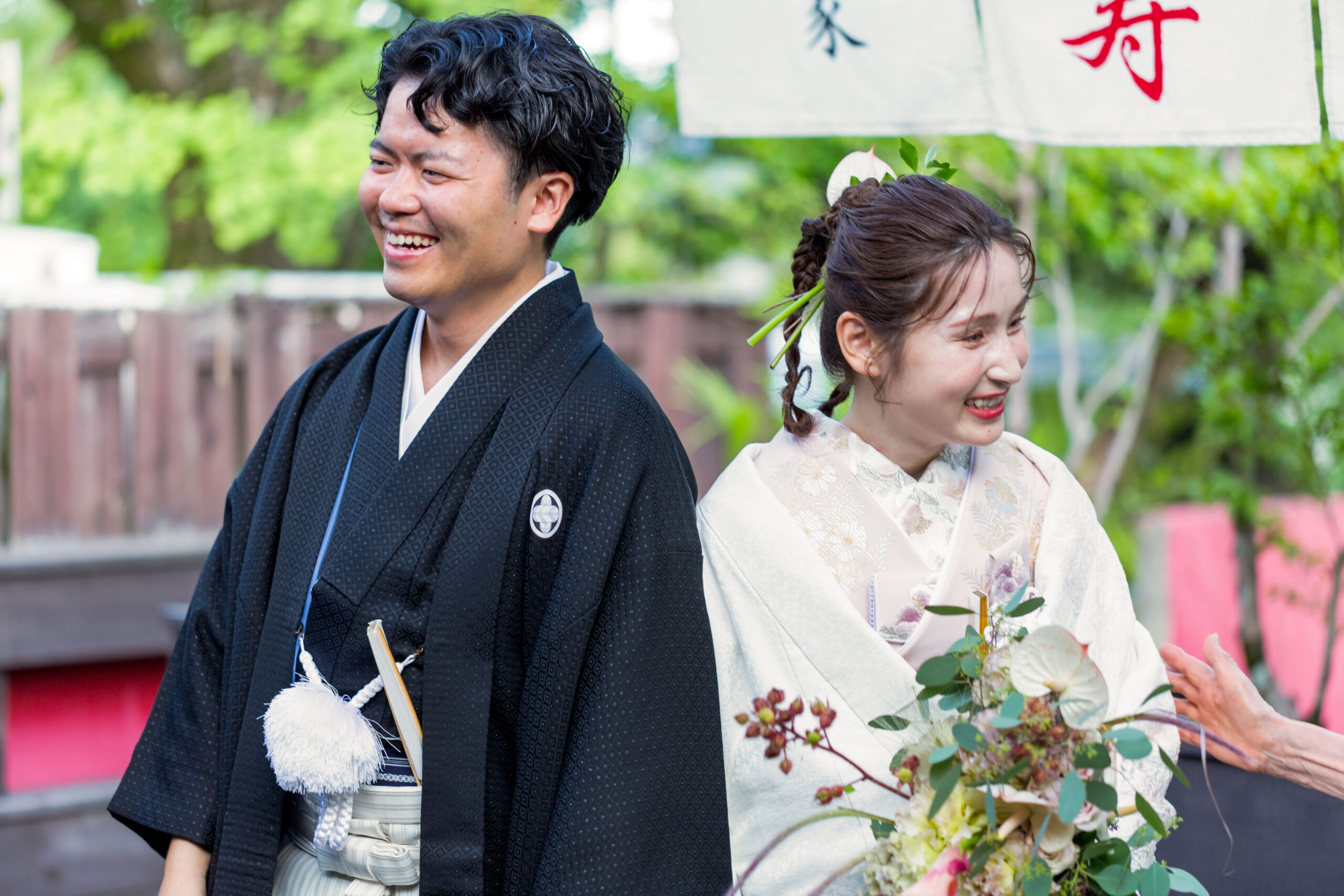 蘇州園で行う和装の結婚式の様子